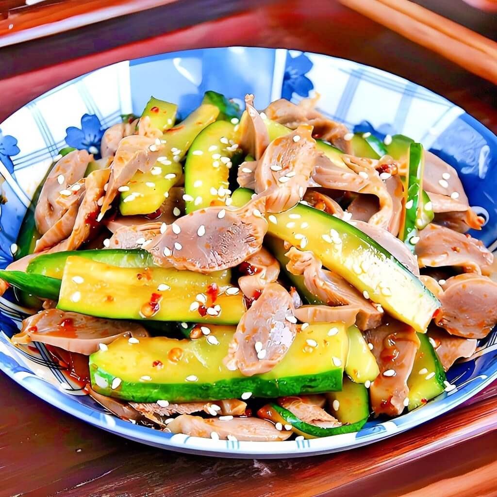 Pipote de curcan picante cu castraveți, un aperitiv crocant servit cu sos ușor picant, la restaurantul Jin Ding din Sector 2, București. Preț 48 LEI/200g.