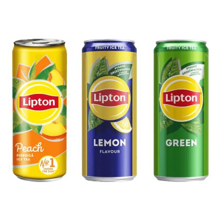Lipton în variantele piersici, lămâie și ceai verde, 330 ml, băuturi răcoritoare servite la restaurantul Jin Ding din Sector 2, București. Preț 12 LEI.